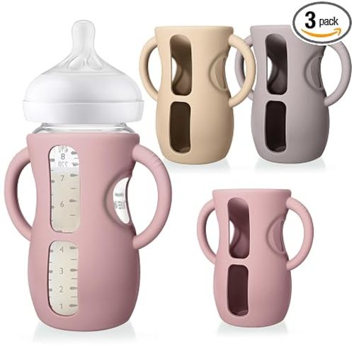 Juome Silicone Sleeves with Handle for Avent Natural Glass Baby Bottles 8oz