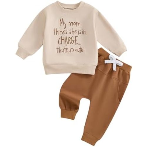 wdehow Toddler Baby Boy 2Pcs Outfits Letters Print Pullover Tops + Drawstring Pants Set Fall Winter Clothes