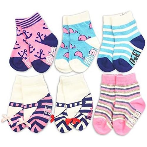 Cute Girl 6-Pair Baby Socks Gift Set - Nautical Preppy Organic infant newborn