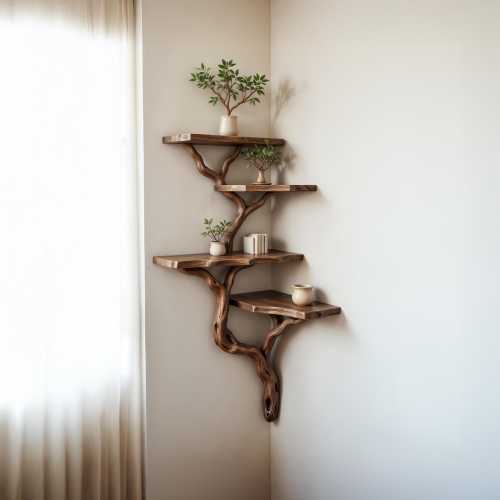 Floating corner shelf solid wood bookshelf driftwood branch shelves on wall decor for living room
