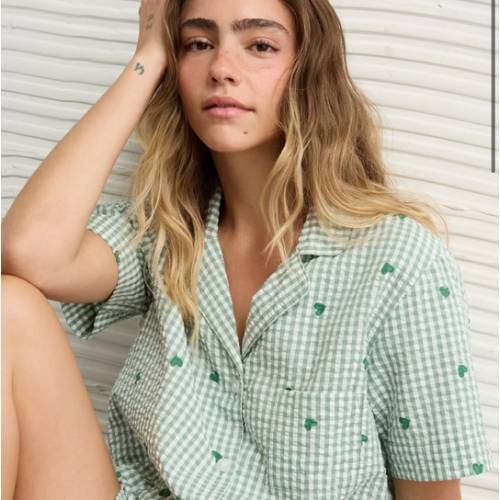 AE Gingham Hearts Seersucker PJ Set