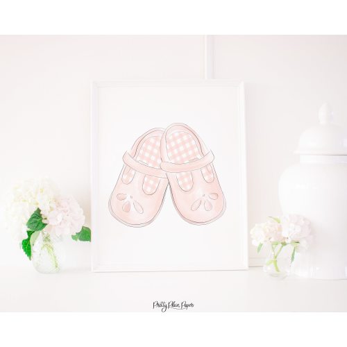 Watercolor Little Pink Shoes Print | 8x10 or 16x20 | Printable Download | Grandmillennial Nursery Artwork | Little Girl's Room Print | 1017