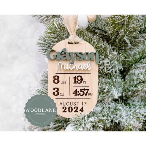 Baby’s First Christmas Ornament Keepsake | Personalized Birth Stat Ornament | Gift for New Parents | New Baby Gift