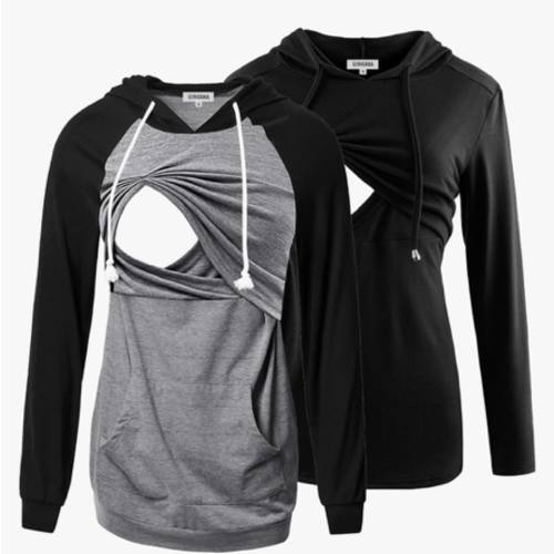 GINKANA Women's Nursing Hoodie Sweatshirt Long Sleeves Breastfeeding Maternity Tops Casual Clothes