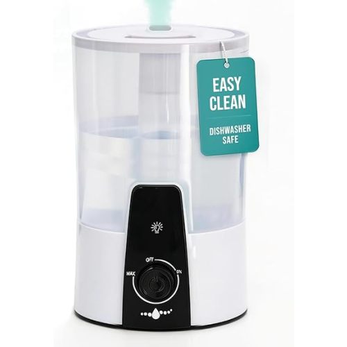 Humidifiers for Bedroom,1.06Gal(4L) Dishwasher Safe Design Easy to Clean, 3-in-1 Humidifier & Aroma Diffuser & Night Light,Top Fill,360° Ultra-Fine Spray,Auto Shut-Off,Home,Baby Nursery,White