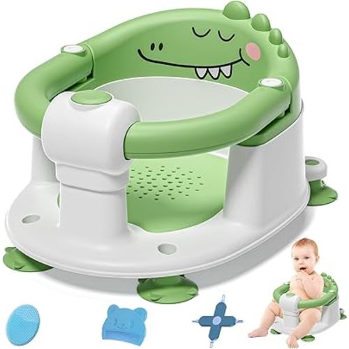 Baby Bath Seat for Babies 5 Months & Up - Non-Slip Bath Seat for Sitting Up with Baby Essentials Kit, Soft Cushion & Compact Design, Toddler Bathtub Seat