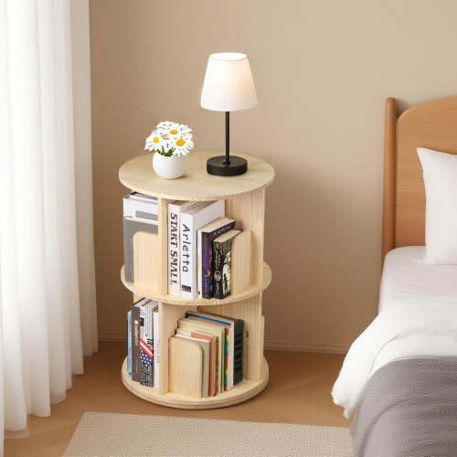 ZENY Wooden Rotating Bookshelf 360 Display Floor Standing Bookcase Storage Rack for Kids&Adults Multi-Functional Bookshelf Organizer (2-Tier)