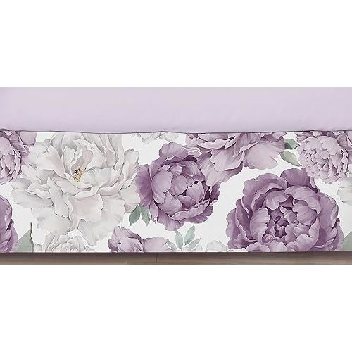 Sweet Jojo Designs Lavender Purple Boho Shabby Chic Floral Girl Baby Crib Skirt Bed Dust Ruffle Bedskirt Nursery Tailored Straight Flat Lilac Violet Ivory Bohemian Vintage Garden Watercolor Flower