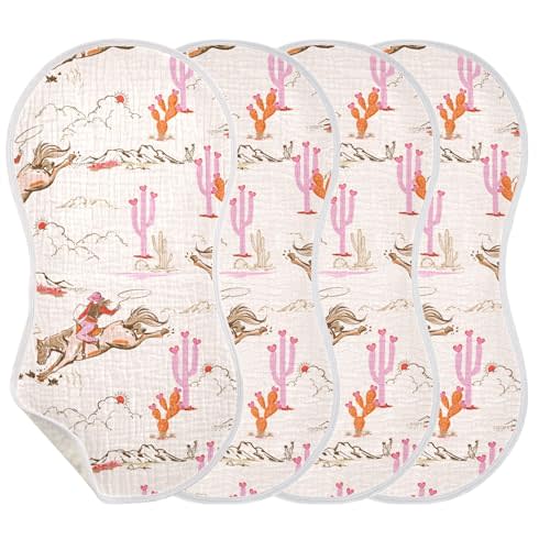 Cowgirl Western American Burp Cloths Baby Boys Girls Absorbent Soft Cotton Burping Cloths Rags 4 Pack
