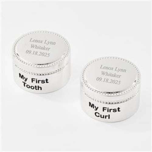 Engraved Beaded Tooth and Curl Keepsake Set