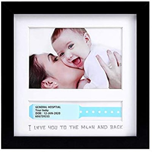 IHEIPYE Baby Keepsake Hospital ID Bracelet and Photo Frame - Baby Picture Frame - Baby Nursery Memory Art Frames, Baby Shower Gifts, Expecting Parents Gift, Desktop, Black - Basic Baby ID Bracelet Frame,Black
