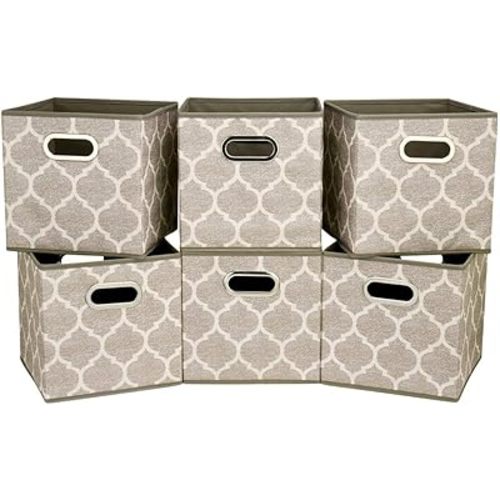 Decorative Storage Cubes 10.5 x10.5 x 11 Inch Brown Cuibcle Baskets LatticePattern Cloth Storage Cubes Bins Foldable Fabric Storage Boxes Inserts Cube Drawers for Organizer Closet,QY-SC08-6
