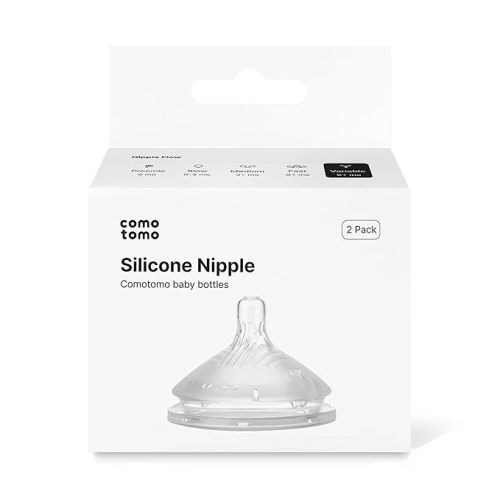 Comotomo Silicone Replacement Nipples for Baby Bottle Gen 2 (2026 Release) - Soft, Silicone Nipples with Dual Anti-Colic Vents Designed for Natural Latch (Pack of 2), Slow Flow (0-3 Months)