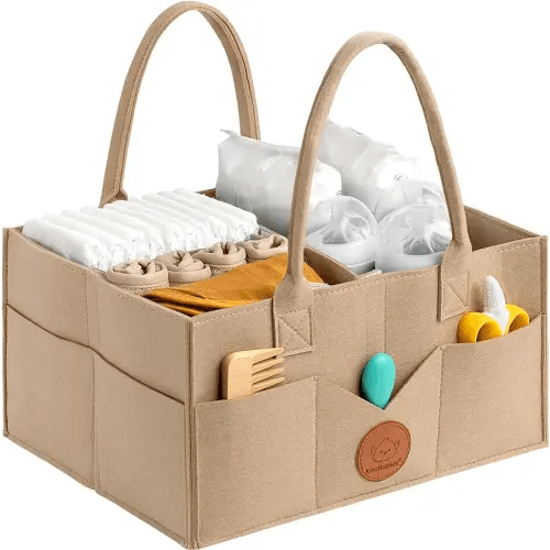 KeaBabies Baby Diaper Caddy Organizer with Handle - Portable Baby Car Organizers and Storage for Nursery, Changing Table, Large Shower Gift Basket for New Mom Gifts & Boy Girl Registry (Taupe)