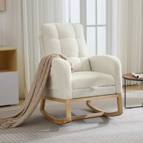 Rocker Recliner Comfortable with Side Pocket, Footrest, Mid Century Upholstered Rocker Glider