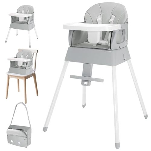 4 in 1 Portable Baby Highchair Convertible High Chair for 6-36 Months Babies and Toddlers, Foldable Carry Small Box, High Chair, Infant Booster Seat, Dining Chair, Easy to Carry and Store (Grey)