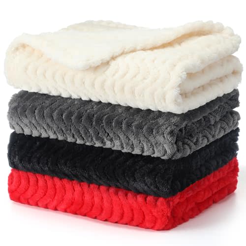 Frienda 4 Pcs Baby Blanket for Girls Boys Infant 32x24,Red Black Color | Baby Receiving Fleece Blanket, Fuzzy Soft Warm, Infant Newborn Toddler Sleeping Throw Cover, Nursery Bed Supplies