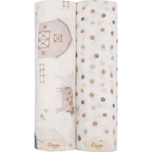 Charlie 2-pc. Farmhouse Tractor/Dot Muslin Swaddle Set - Crane Baby | Maisonette