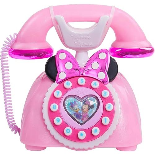 Disney Junior Minnie Mouse Ring Me Rotary Style Phone with Lights and Sounds, Pink, Kids Toys for Ages 3 Up by Just Play