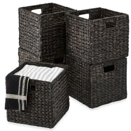 Best Choice Products 12x12in Hyacinth Baskets, Set of 5 Multipurpose Collapsible Organizers w/ Inserts - Black