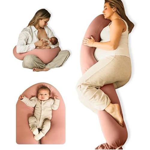Pregnancy Pillow 5-in-1 【Cooling Cover, Adjustable to Grow with Belly】 Beanbag Style, Lockable O-Shape Nursing Pillow, 5-Point Full Body Support, Maternity Pillow with Travel Bag - Blue