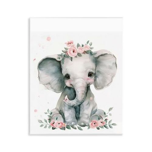 Stupell Industries Nursery Floral Elephant Wall Plaque Art