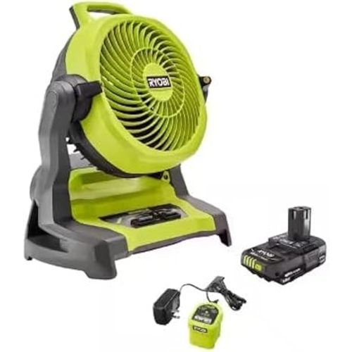 RYOBI ONE+ 18V Cordless 7-1/2 in. Bucket Top Misting Fan Kit with 1.5 Ah Battery and Charger Yellow/Black Medium PCL851K
