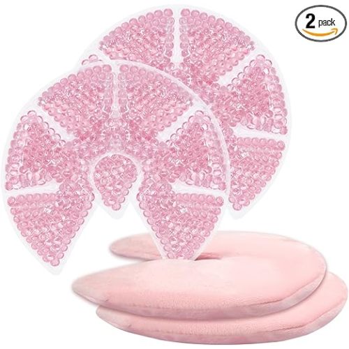 Hot/Cold Breast Gel Ice Packs Breast Cooling/Heat Pads Relief for Breastfeeding, Nursing Pain, Mastitis, Engorgement, Swelling, Plugged Ducts | Boost Milk Let-Down & Production,2 Pack (Pink)
