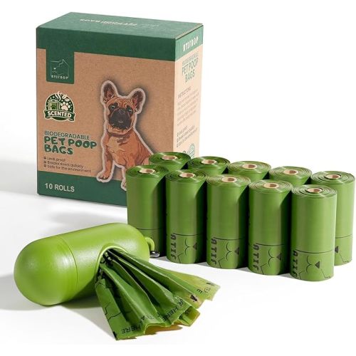 ATIFBOP Biodegradable Dog Poop Bags 150 Count 10 Rolls with Dispenser, Thicken and Leak Proof Poop Bag Holders for Leashes(Scented)