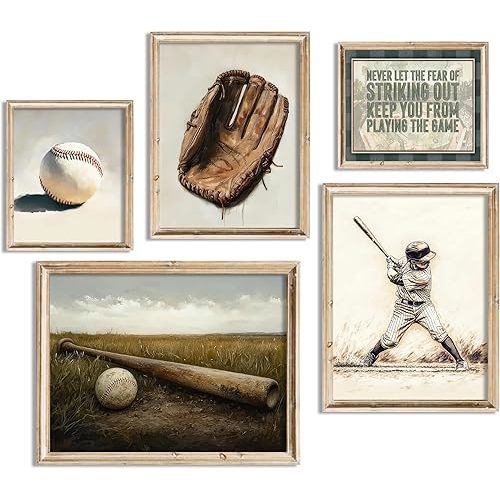 XJHWOP Baseball Nursery Wall Art Vintage Baseball Field Wall Decor Nursery Painting Neutral Sport Kids Room Inspirational Quotes Poster Pictures Artwork for Boys Room Office Teen Room Home Decor