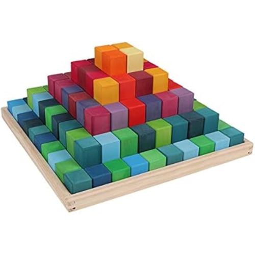 moderngenic 'Pyramid' Rainbow X-Large 100 Piece Blocks, Wooden Toys for Kids, Geometric Stacking Educational Building Blocks