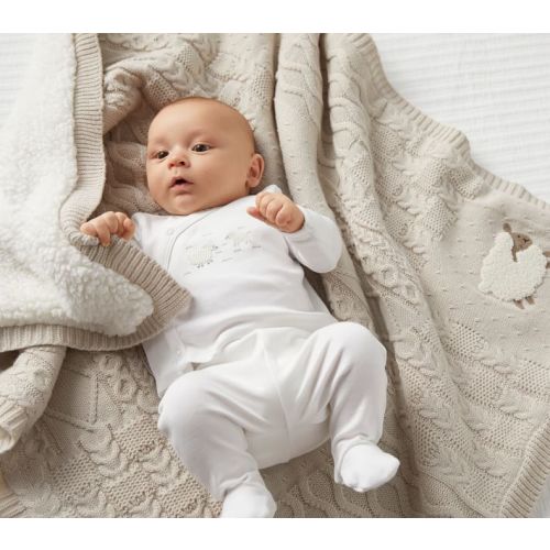 Sheep Patchwork Cable Heirloom Baby Blanket