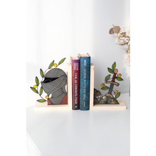 Stained glass Sword Knight Book nook  Unique bookends Home decoration Sun catcher Handmade Stained glass art Shelf decor