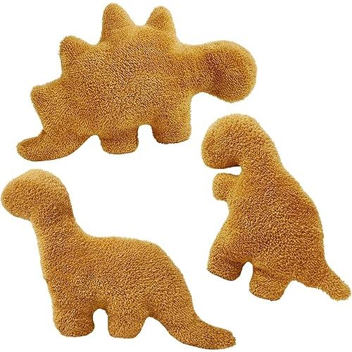 Isaacalyx 3 Pack Dino Nugget Pillow Plush, Soft Dinosaur Chicken Nuggets Pillow for Birthday Gifts, Dinosaur Theme Party Decorations