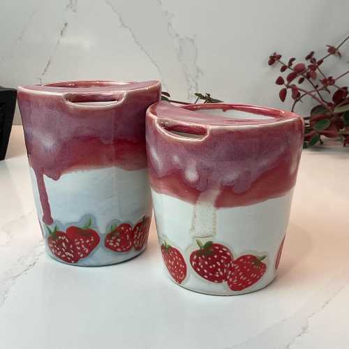 Strawberry Ceramic Mug Tumbler Handmade 16 oz
