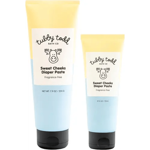 TUBBY TODD Sweet Cheeks Diaper Paste - Diaper Rash Cream with 14% Zinc Oxide - Hypoallergenic - For Soothing and Protecting Sensitive Skin - 2 Pack, 4oz & 7.9oz