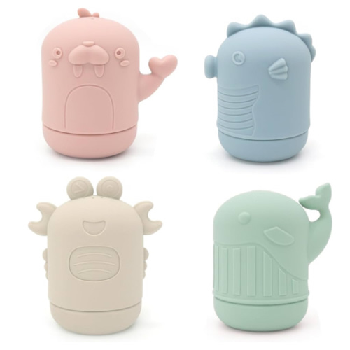 Ginbear Silicone Baby Bath Toys, Non-Toxic Mold Free Infant Squirty Bathtub Toys for Toddlers 6 Months+, Pack of 4 (Marine)