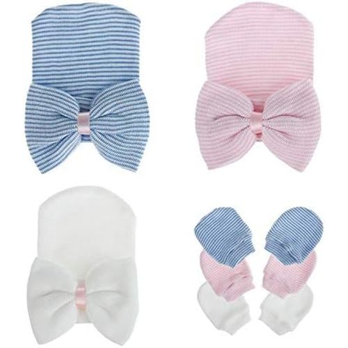 Zando Big Bow Baby Hats Newborn Hospital Hat Lightweight Cotton Infant Beanie Nursery Knot Headband Photo Accessories Gift