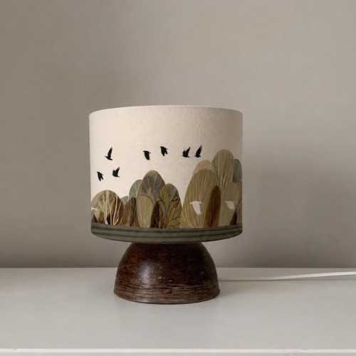 Handmade Clay Table Lamp | Crow, Scottish Landscape Art, Rustic Nature