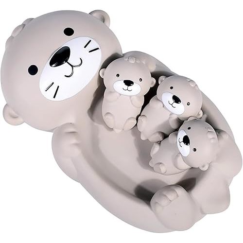 Otter Family Bath Adventure Set, 1 Mother Otter and 3 Baby Otters, Soft Vinyl Material, One-Piece No Hole Design