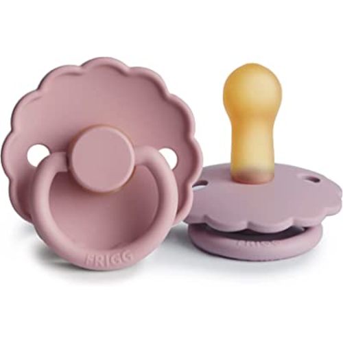 FRIGG Daisy Natural Rubber Baby Pacifier | Made in Denmark | BPA-Free (Baby Pink/Soft Lilac, 6-18 Months) 2-Pack