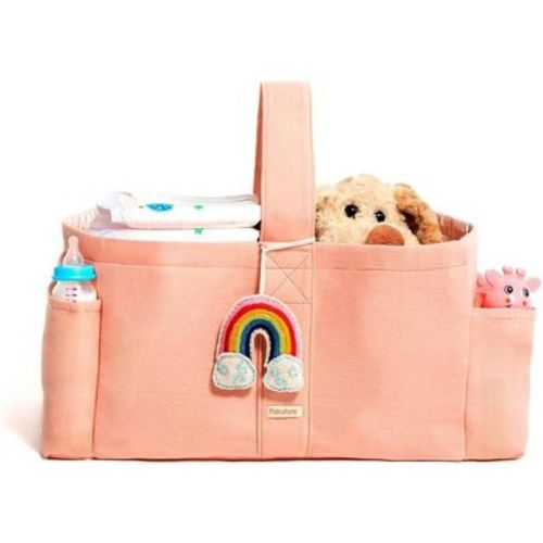 Folkulture Baby Diaper Caddy, Cotton Diaper Bag for Kids, Stylish Comfort Spacious Travel Essential Cart, Car Organizer for Diapers (Powder Pink -15")