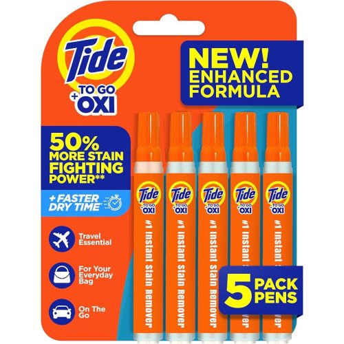 Tide Stain Remover for Clothes, Tide To Go Pen, Instant Stain & Spot Remover for Clothes, Travel & Pocket Size, 5 Count (Pack of 1) (Packaging May Vary)