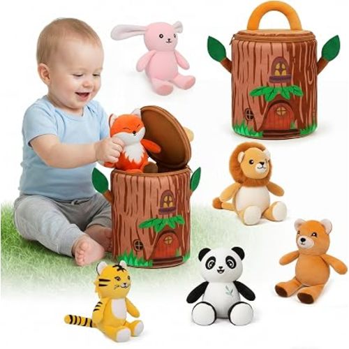 Jungle Safari Animals Plush with Carry Tree Soft Lion Bear Tigger Toy