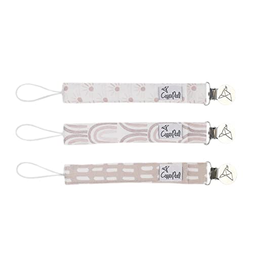 Copper Pearl Pacifier Clip 3-Pack: Premium Knit Binky Holders for Baby Girls and Boys - Stylish Stainless Steel Pacifier Accessory - Prevents Floor Drops - Bliss