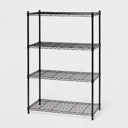 4 Tier Wide Wire Shelving Black - Brightroom™: Steel Storage Shelves, Adjustable Wire Rack, 350 lb Capacity