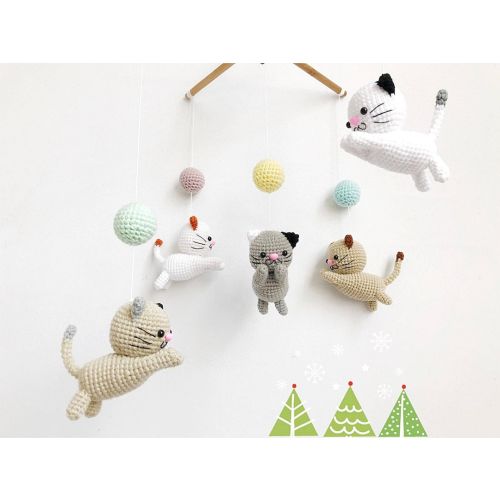 Crochet Baby Mobile Meow Meow Kitten, Cat baby mobile,Cat crochet mobile, Kitten, Baby Crib Mobile, Nursery crib mobile