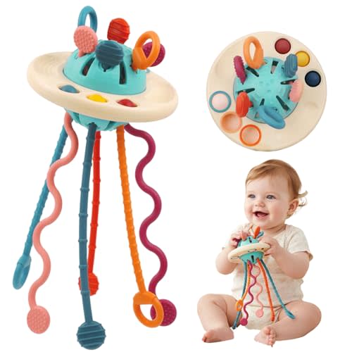 Fyxttalor Baby Toy for 12M+, Montessori Sensory Toy Play Set for Toddlers, UFO Pull String Toy in Stollers Educational Toy for Development Fine Motor Skills Gift for Boys& Girls