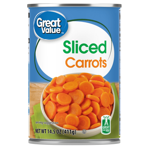 Great Value Canned Sliced Carrots 14.5 oz No Added Sugars Ready in Minutes