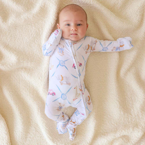 Toys White Long Sleeve Oxford Footie Zippered One Piece | Posh Peanut®